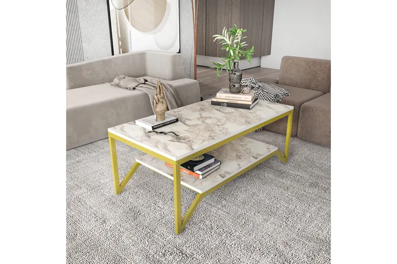 Andifli Sofabord 60x45,8x120 cm - Gull/Hvit - Møbler - Bord - Sofabord