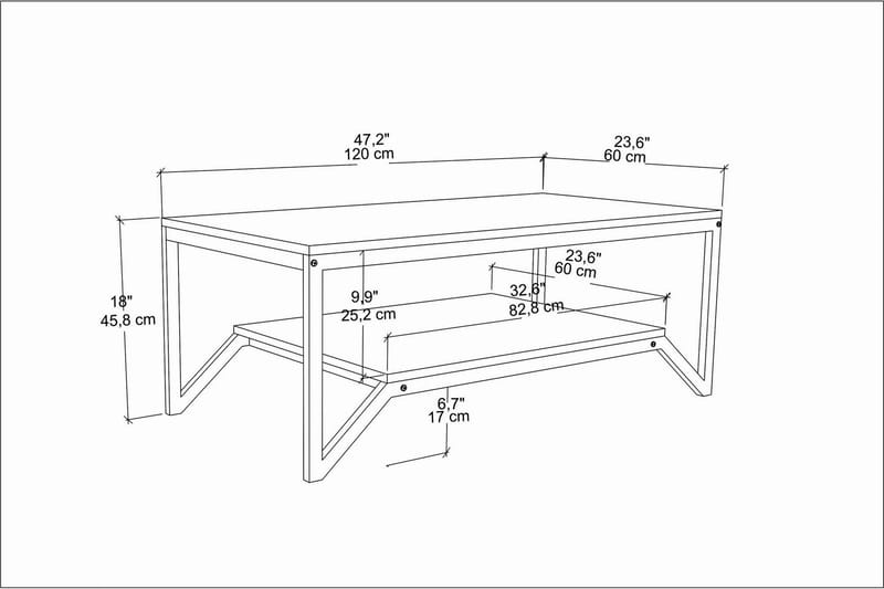 Andifli Sofabord 60x45,8x120 cm - Gull/Hvit - Sofabord