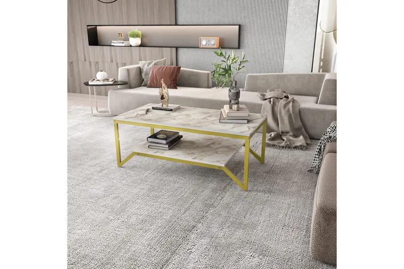 Andifli Sofabord 60x45,8x120 cm - Gull/Hvit - Møbler - Bord - Sofabord