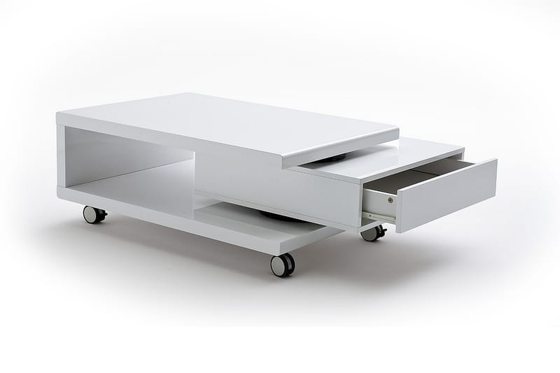 Angelo Sofabord 90 cm med Oppbevaringshyller på Hjul - Hvitlack/Svart - Sofabord - Sofabord med oppbevaring