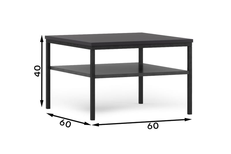 Anjal 60 cm Kvadratisk Sofabord med Hylle i Malt Tre - Svart - Møbler - Bord - Sofabord