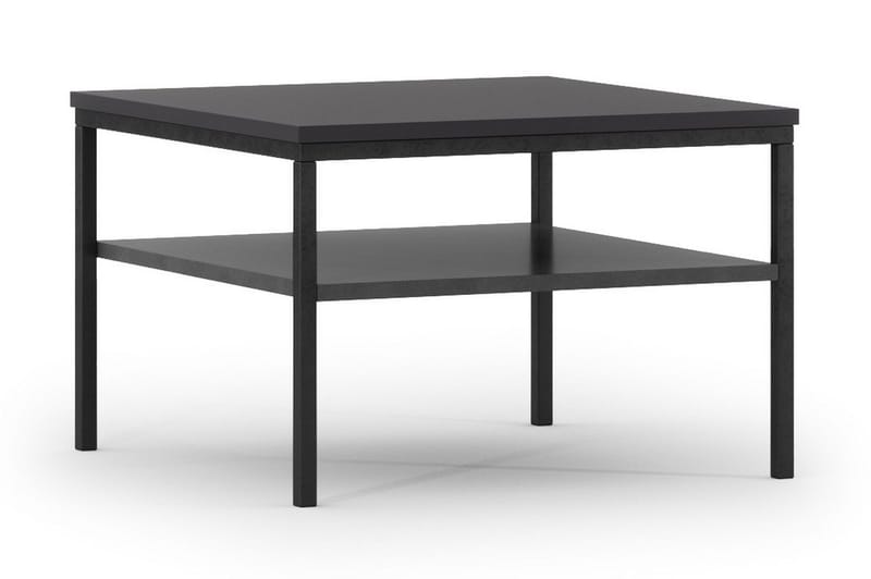 Anjal 60 cm Kvadratisk Sofabord med Hylle i Malt Tre, Svart