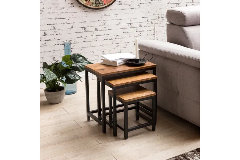 Aranza Settbord 45 cm 3 Bord - Massivt Tre/Svart - Møbler - Bord - Sofabord