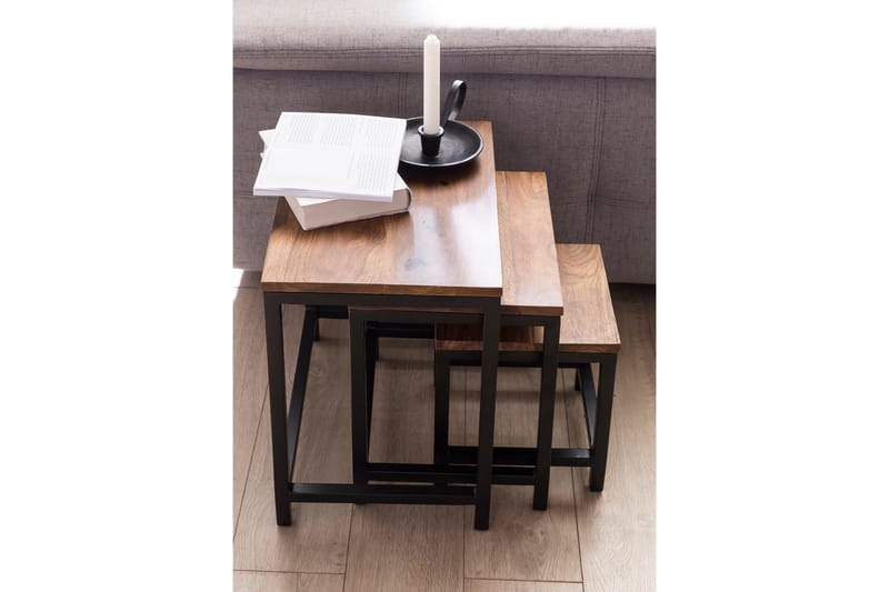 Aranza Settbord 45 cm 3 Bord - Massivt Tre/Svart - Møbler - Bord - Sofabord