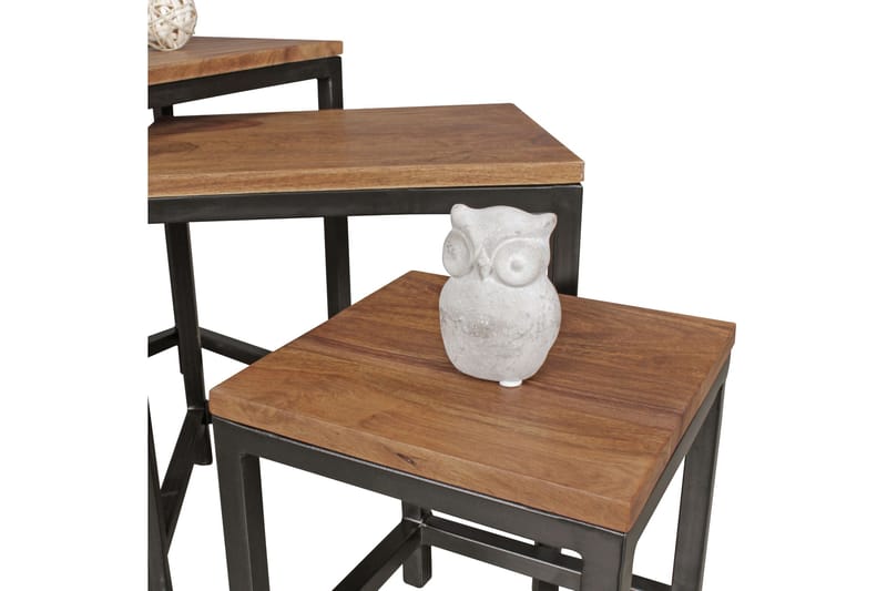 Aranza Settbord 45 cm 3 Bord - Massivt Tre/Svart - Møbler - Bord - Sofabord