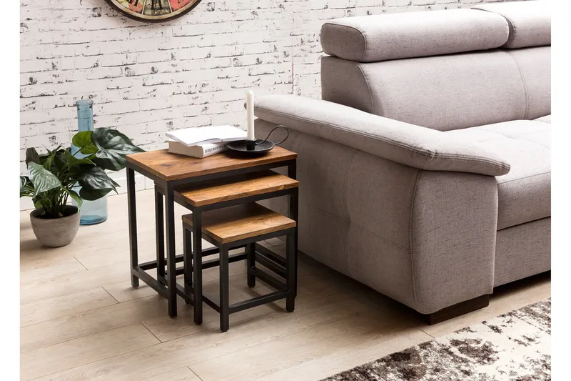 Aranza Settbord 45 cm 3 Bord, Massivt Tre/Svart