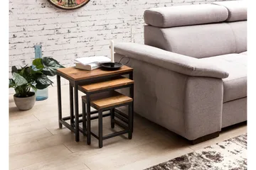 Aranza Settbord 45 cm 3 Bord - Massivt Tre/Svart - Møbler - Bord - Sofabord