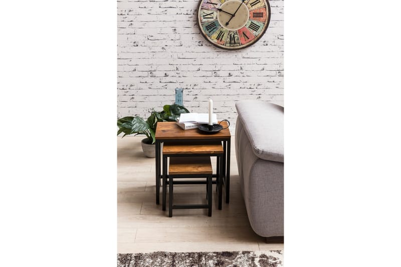 Aranza Settbord 45 cm 3 Bord - Massivt Tre/Svart - Møbler - Bord - Sofabord