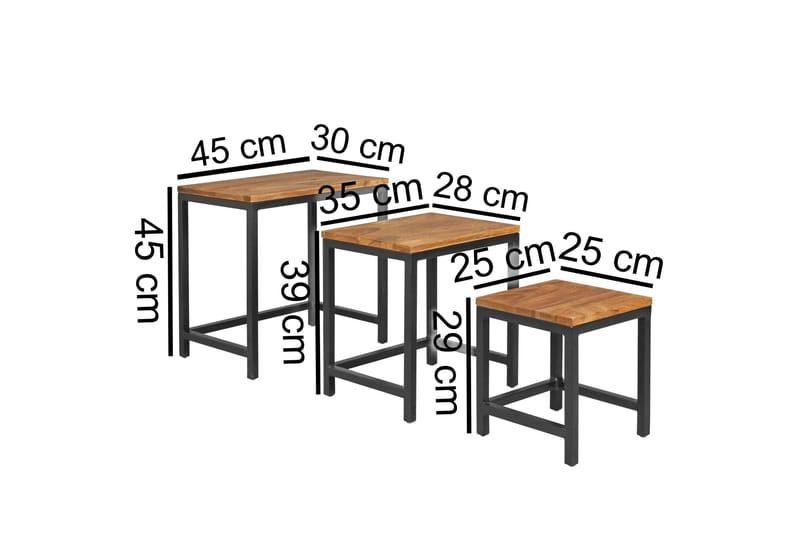 Aranza Settbord 45 cm 3 Bord - Massivt Tre/Svart - Møbler - Bord - Sofabord
