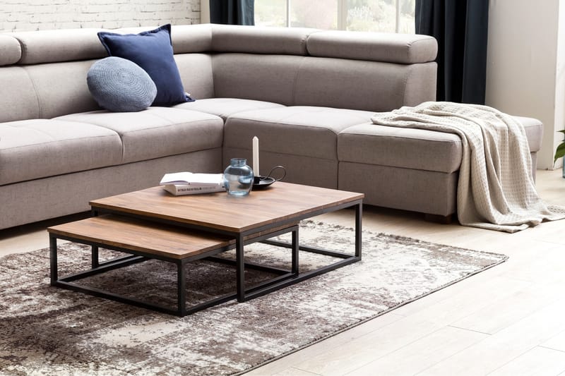 Aranza Settbord 75 cm 2 Bord - Massivt Tre/Svart - Møbler - Bord - Sofabord