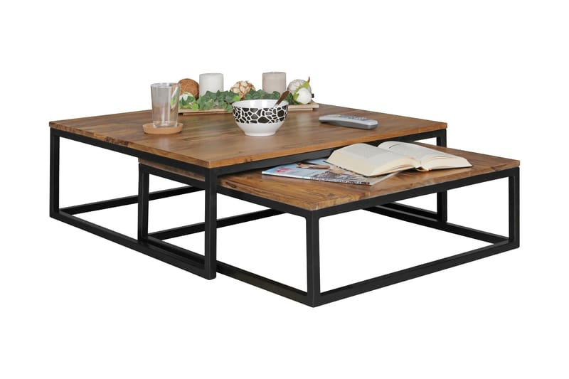 Aranza Settbord 75 cm 2 Bord - Massivt Tre/Svart - Møbler - Bord - Sofabord