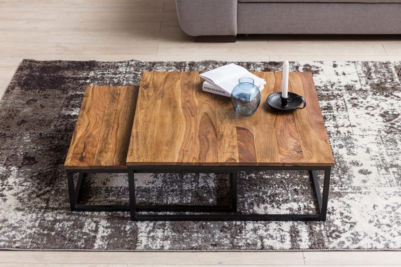 Aranza Settbord 75 cm 2 Bord - Massivt Tre/Svart - Møbler - Bord - Sofabord