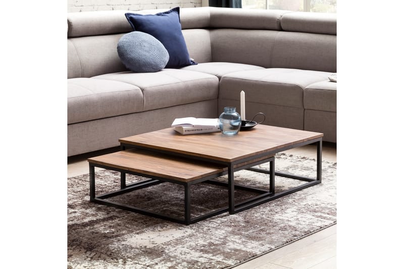 Aranza Settbord 75 cm 2 Bord - Massivt Tre/Svart - Møbler - Bord - Sofabord