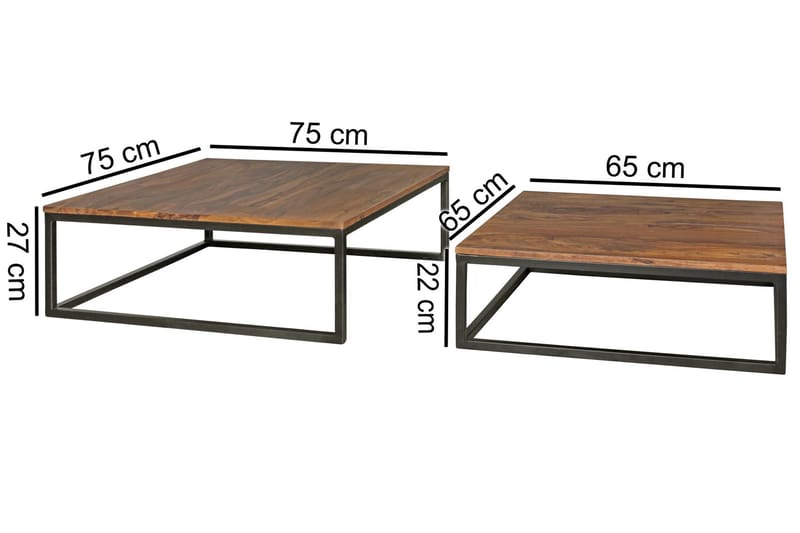 Aranza Settbord 75 cm 2 Bord - Massivt Tre/Svart - Settbord - Sofabord