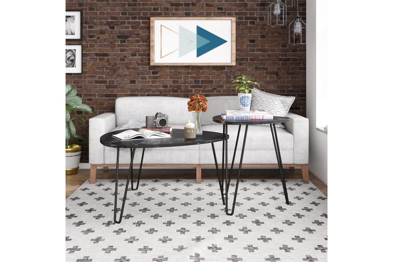 AtHena Settbord Svart/Marmormønster - Novogratz - Møbler - Bord - Sofabord