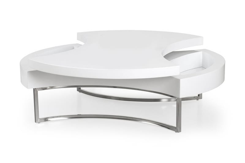 Aurea Sofabord 115 cm Rundt med Oppbevaring Hylle - Hvit/Krom - Møbler - Bord - Sofabord