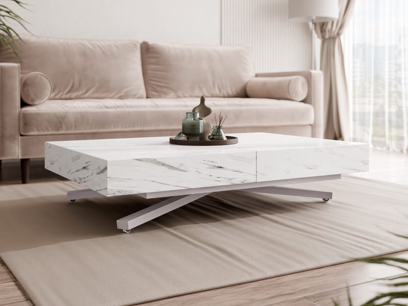 Avendi sofabord 120 cm - Sølv, hvit marmor - Møbler - Bord - Sofabord