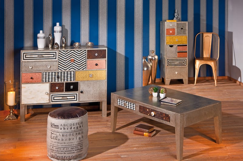 Azalea Sofabord 110 cm med Oppbevaringsskuffer - MangoTre/Lysegrå - Sofabord med oppbevaring - Sofabord