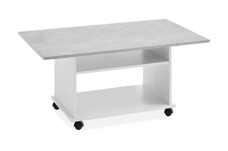 Azur Sofabord 100 cm med Oppbevaring Hylle på Hjul - Hvit/Betonggrå - Sofabord