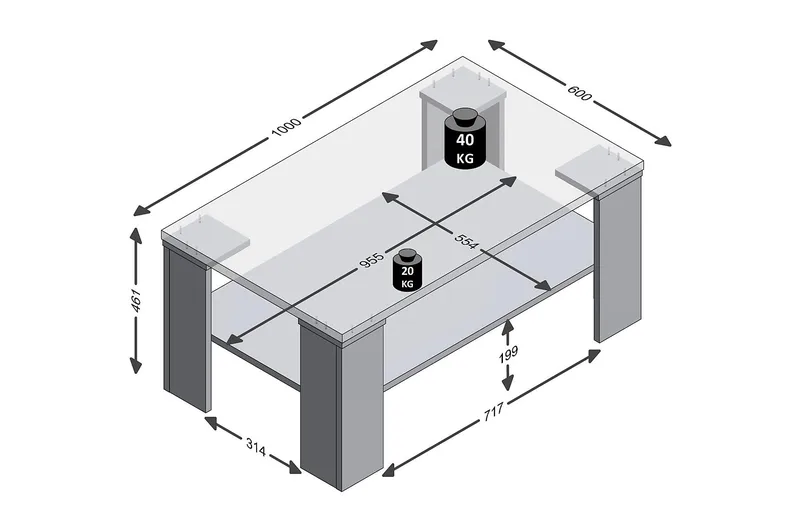 Bastia Sofabord 100 cm med Oppbevaringshyller - Lyse Eikefarge - Møbler - Bord - Sofabord