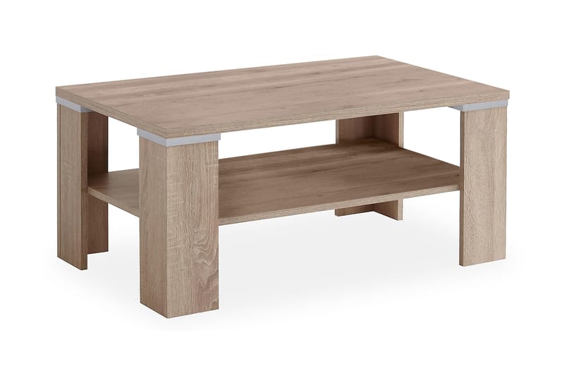 Bastia Sofabord 100 cm med Oppbevaringshyller - Lyse Eikefarge - Møbler - Bord - Sofabord