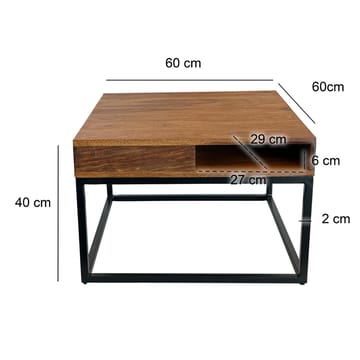 Beleri sofabord 60 cm kvadratisk - Varm brun og svart - Møbler - Bord - Sofabord - Sofabord med oppbevaring