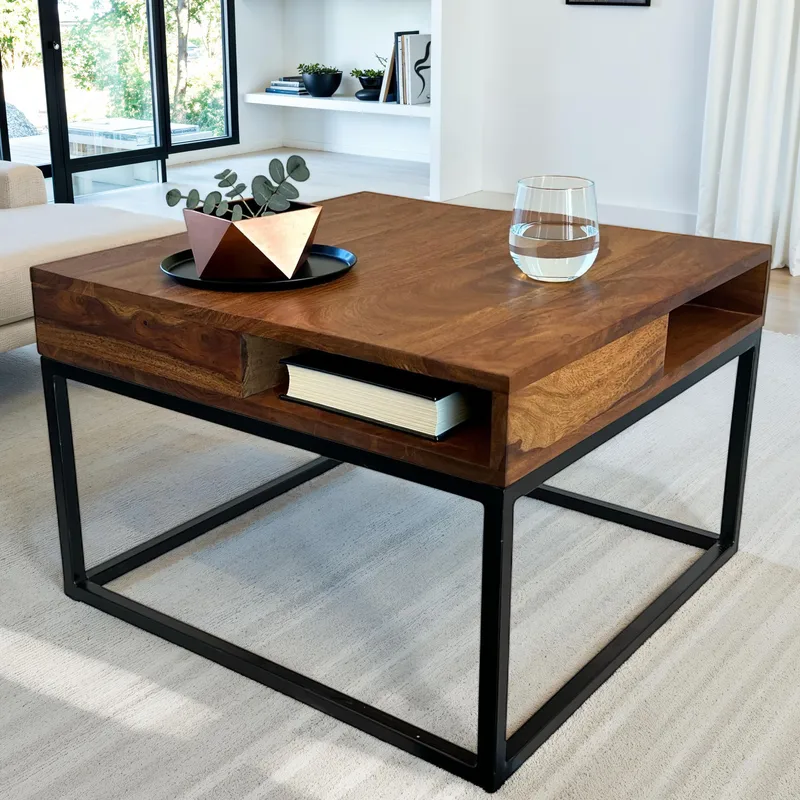 Beleri sofabord 60 cm kvadratisk - Varm brun og svart - Møbler - Bord - Sofabord - Sofabord med oppbevaring