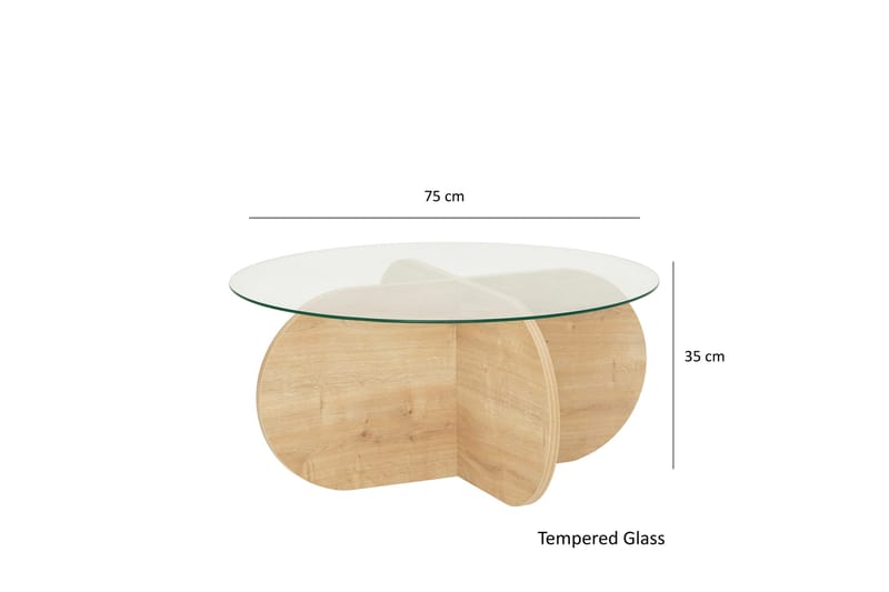Bengul 75 cm Rundt Salongbord i Glass med Understell i Tre - Klar - Møbler - Bord - Sofabord