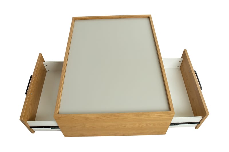 Blockley Sofabord 98 cm med Oppbevaring Skuffer + Hyller - Eikefarge/Grå - Sofabord