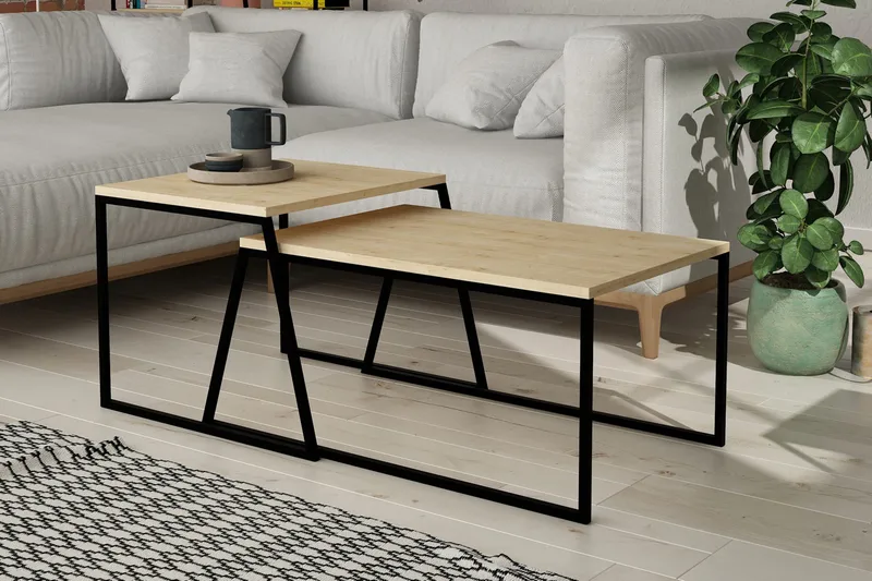 Bodsjö Rektangulært Settbord 88 cm i Tre med Metallstativ - Brun|Svart - Møbler - Bord - Sofabord