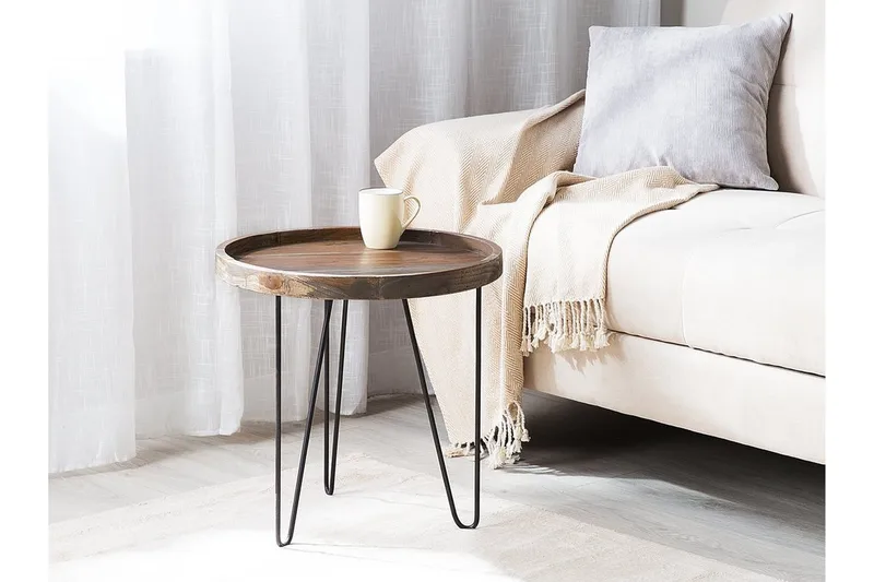 Bondiss 45 cm Rundt Sofabord med Hårnålsben i Teak, Brun