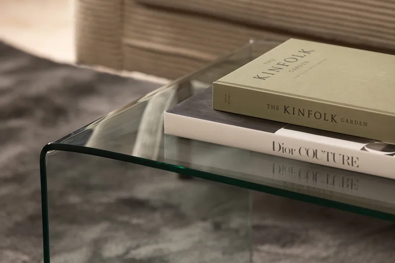 Bonisiolo Rektangulært Sofabord 110x55 cm i Bøyd Glass - Gjennomsiktig - Møbler - Bord - Sofabord
