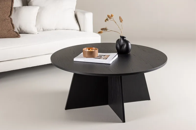 Bootcut Rundt Sofabord 100 cm i Tre med Korsformet Sokkel - Svart - Møbler - Bord - Sofabord