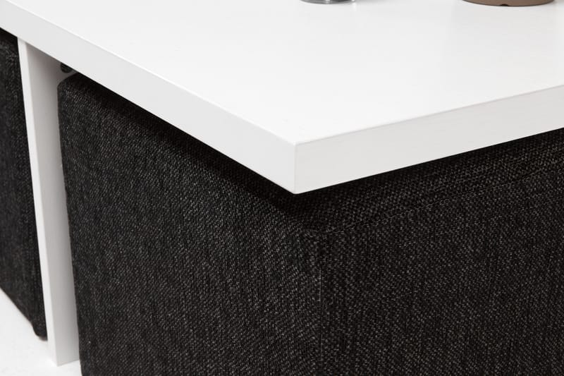 Boxy Sofabord 100 cm med 2 Puffer - Hvit/Svart - Sofabord