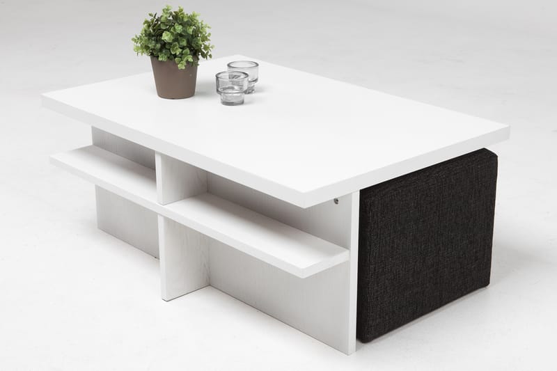 Boxy Sofabord 100 cm med 2 Puffer - Hvit/Svart - Sofabord