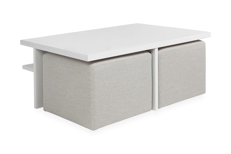 Boxy Sofabord 100 cm med 2 Puffer - Hvit/Beige - Sofabord