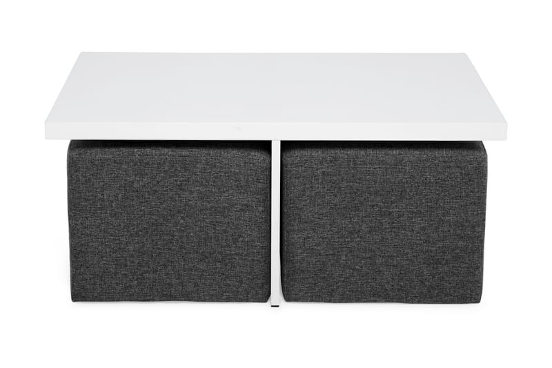 Boxy Sofabord 100 cm med 2 Puffer - Hvit/Mørkegrå - Sofabord
