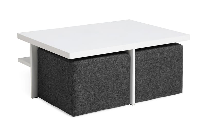 Boxy Sofabord 100 cm med 2 Puffer - Hvit/Mørkegrå - Sofabord