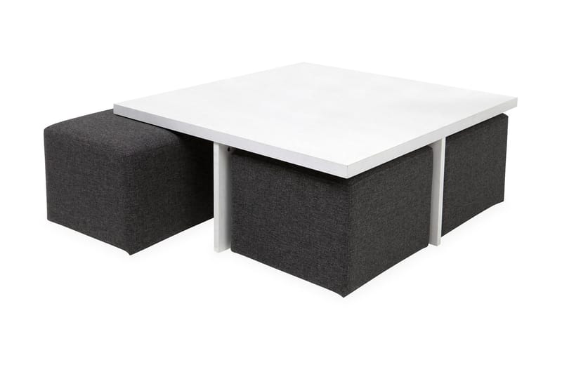 Boxy Sofabord 100 cm med 4 Puffer - Hvit/Mørkegrå - Sofabord