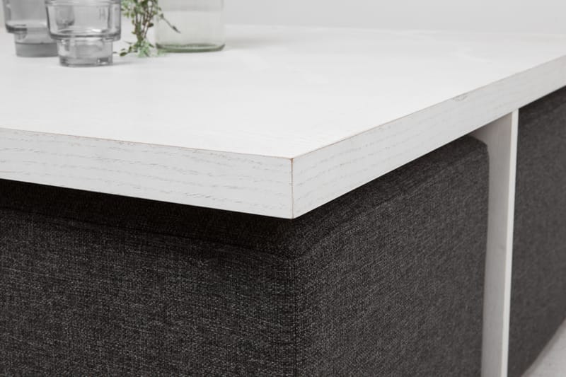 Boxy Sofabord 100 cm med 4 Puffer - Hvit/Mørkegrå - Sofabord