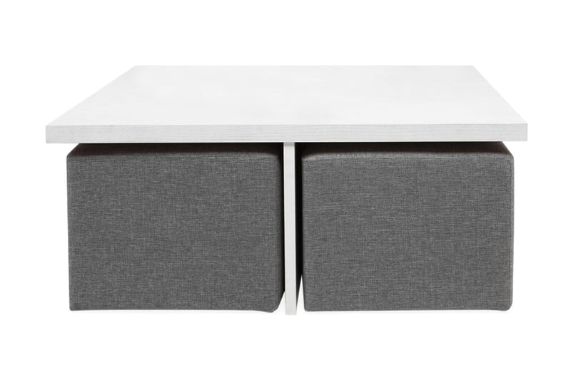 Boxy Sofabord 100 cm med 4 Puffer - Hvit/Lysegrå - Sofabord