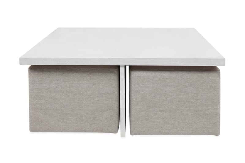 Boxy Sofabord 100 cm med 4 Puffer - Hvit/Beige - Sofabord