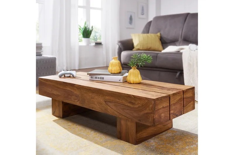 Brano 120 cm Rektangulært Sofabord i Massivt Tre med Massivt Bjelkedesign - Brun - Møbler - Bord - Sofabord