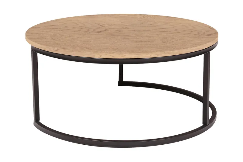 Britu Rundt Salongbord 80x35 cm i Tre med Eikeutseende - Beige - Møbler - Bord - Sofabord
