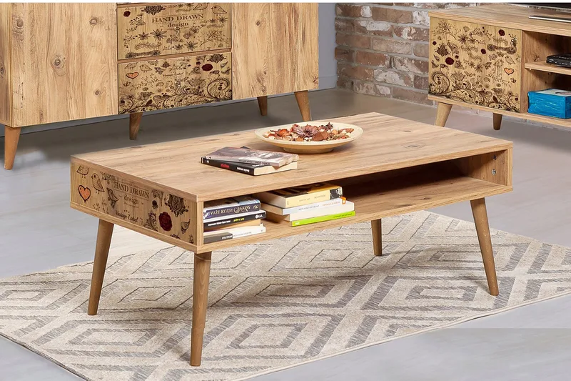 Brokind Sofabord 110 cm med Oppbevaring Hylle Fugler - Natur - Møbler - Bord - Sofabord