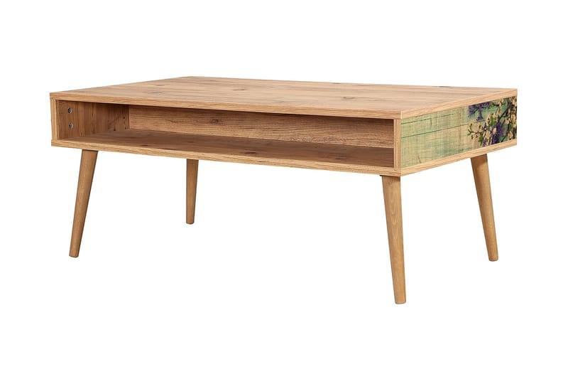 Brokind Sofabord 110 cm med Oppbevaring Hylle - Natur/Grønn - Sofabord