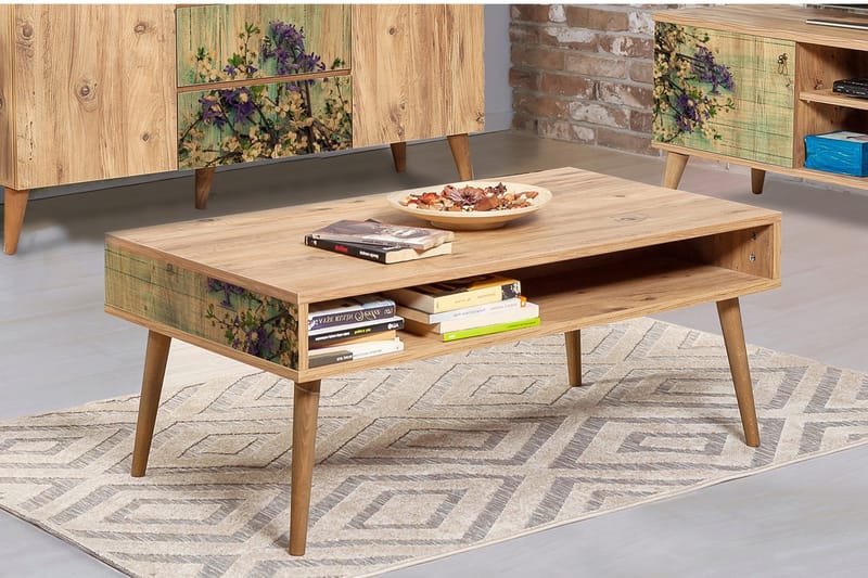 Brokind Sofabord 110 cm med Oppbevaring Hylle - Natur/Grønn - Møbler - Bord - Sofabord