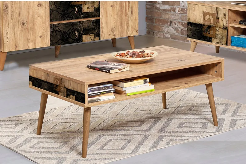 Brokind Sofabord 110 cm med Oppbevaring Hylle To - Natur - Møbler - Bord - Sofabord