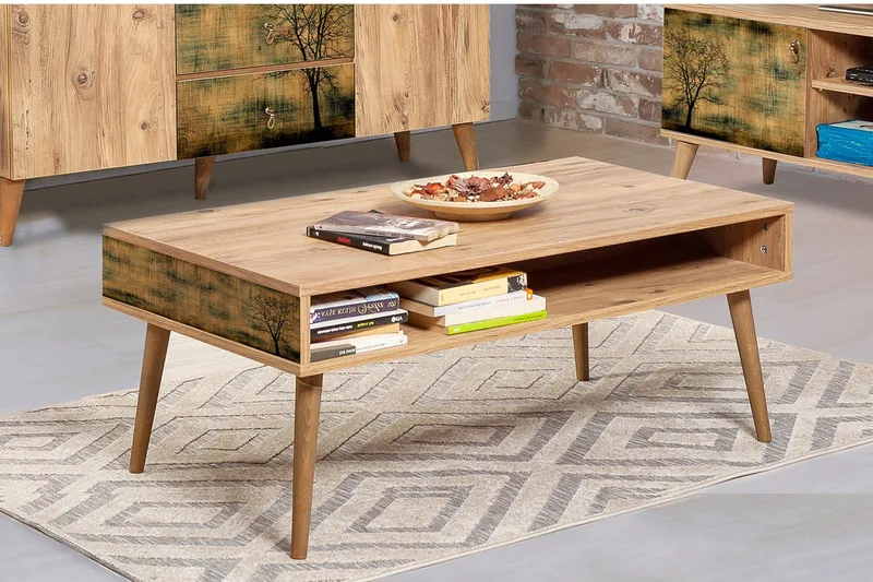 Brokind Sofabord 110 cm med Oppbevaring Hylle Tre - Natur - Møbler - Bord - Sofabord