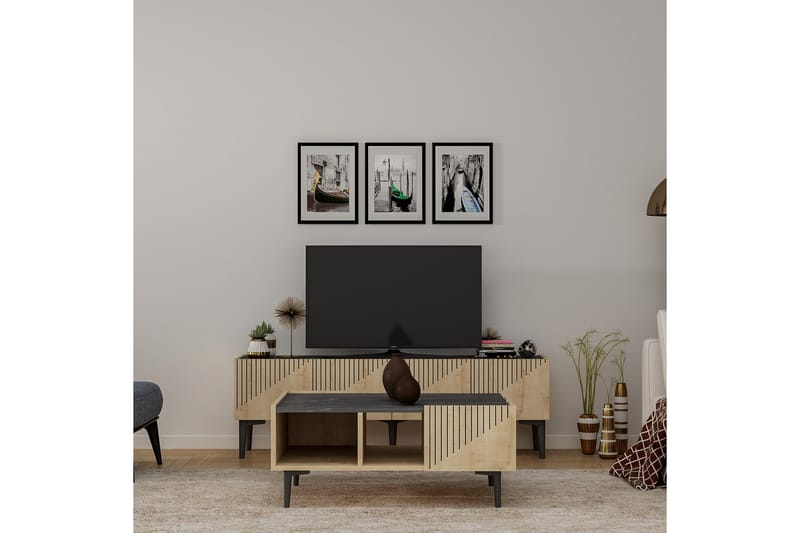 Bruveri Sofabord 94 cm med Oppbevaring Hyller - Natur/Svart - Møbler - Bord - Sofabord